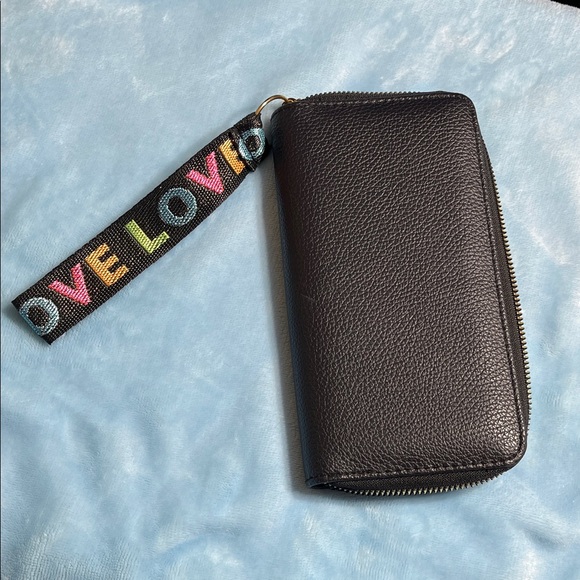 Handbags - Black Zip-Around Wristlet Wallet w/ Colorful LOVE Strap – New